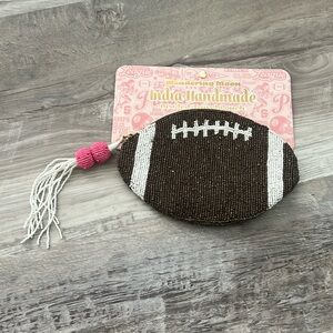 Brown Beaded Football Coin Purse Wandering Moon Handmade in India NWT